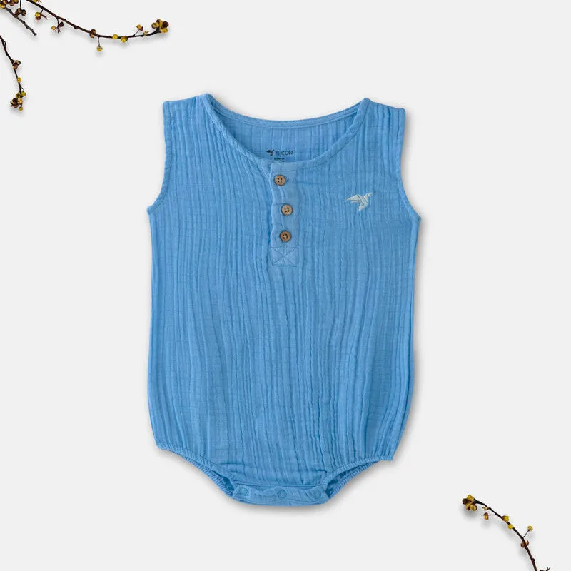 Organic Cotton Muslin Baby Romper | Sleeveless | Denim Blue