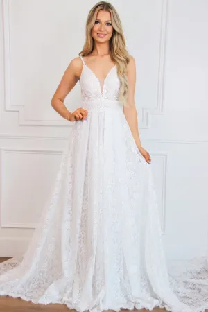 Oriana Lace A Line Detachable Long Sleeve Wedding Dress: Off White