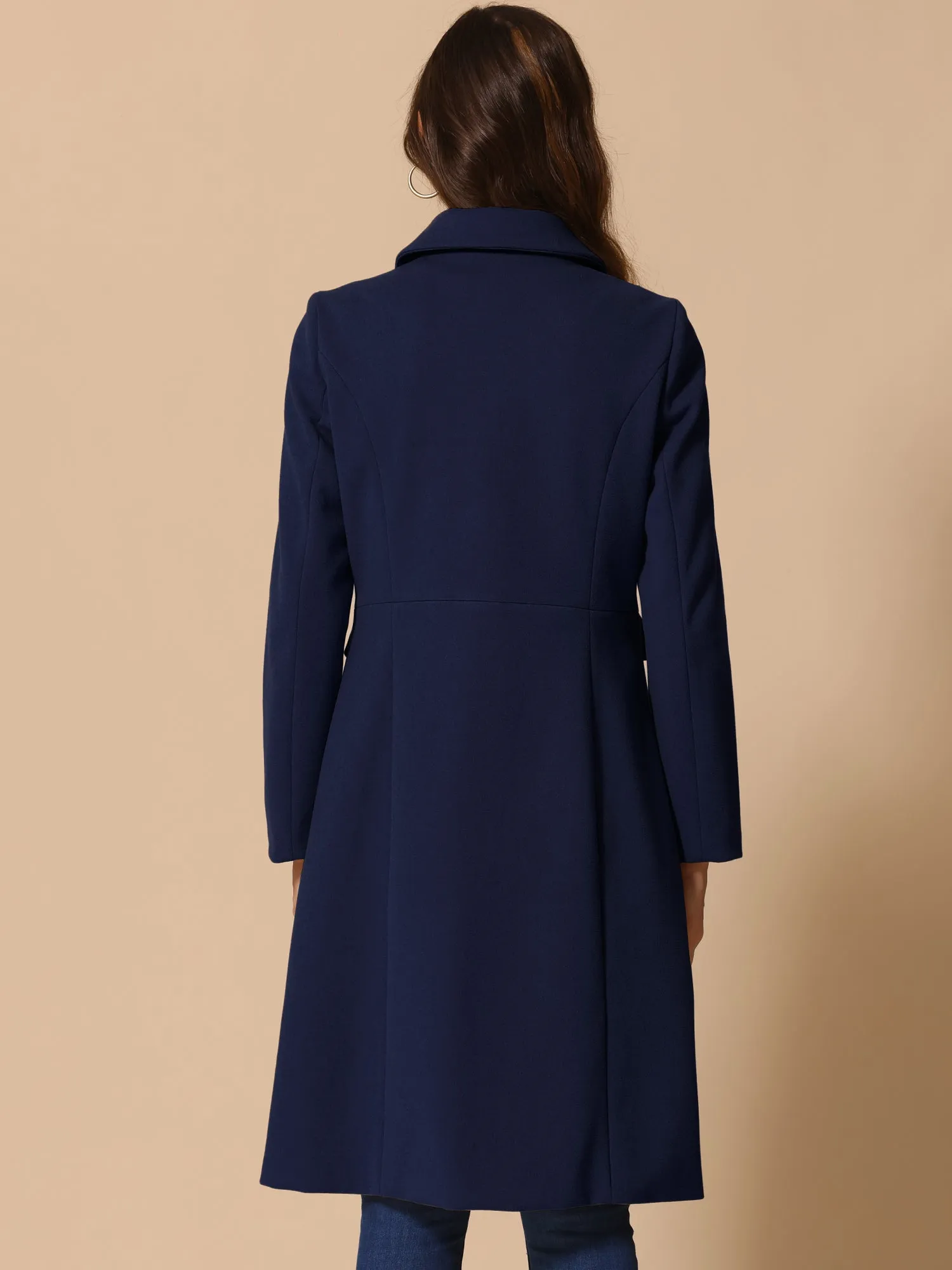 Peter Pan Collar Button Down Long Sleeve Pockets Long Winter Coat