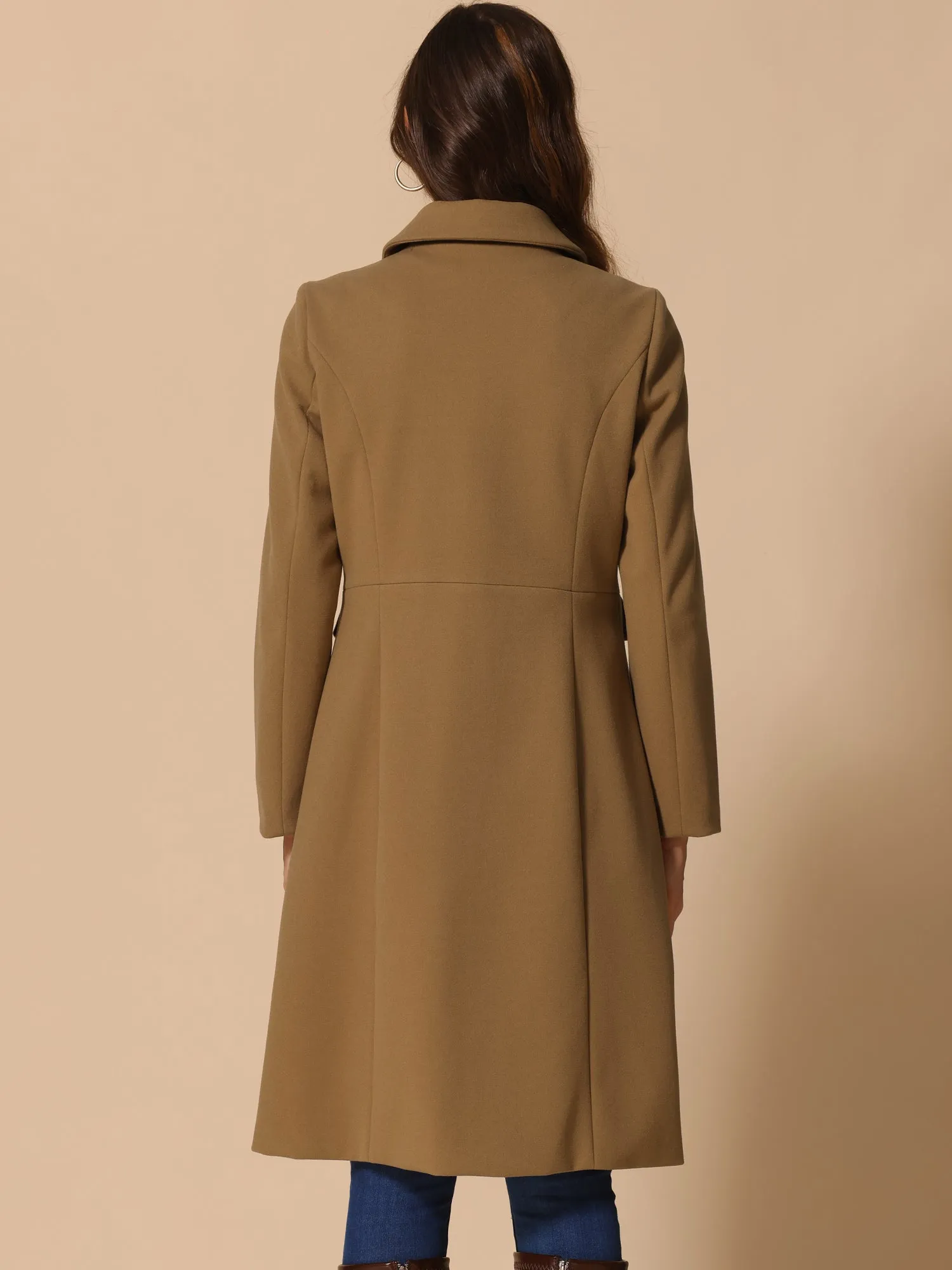 Peter Pan Collar Button Down Long Sleeve Pockets Long Winter Coat