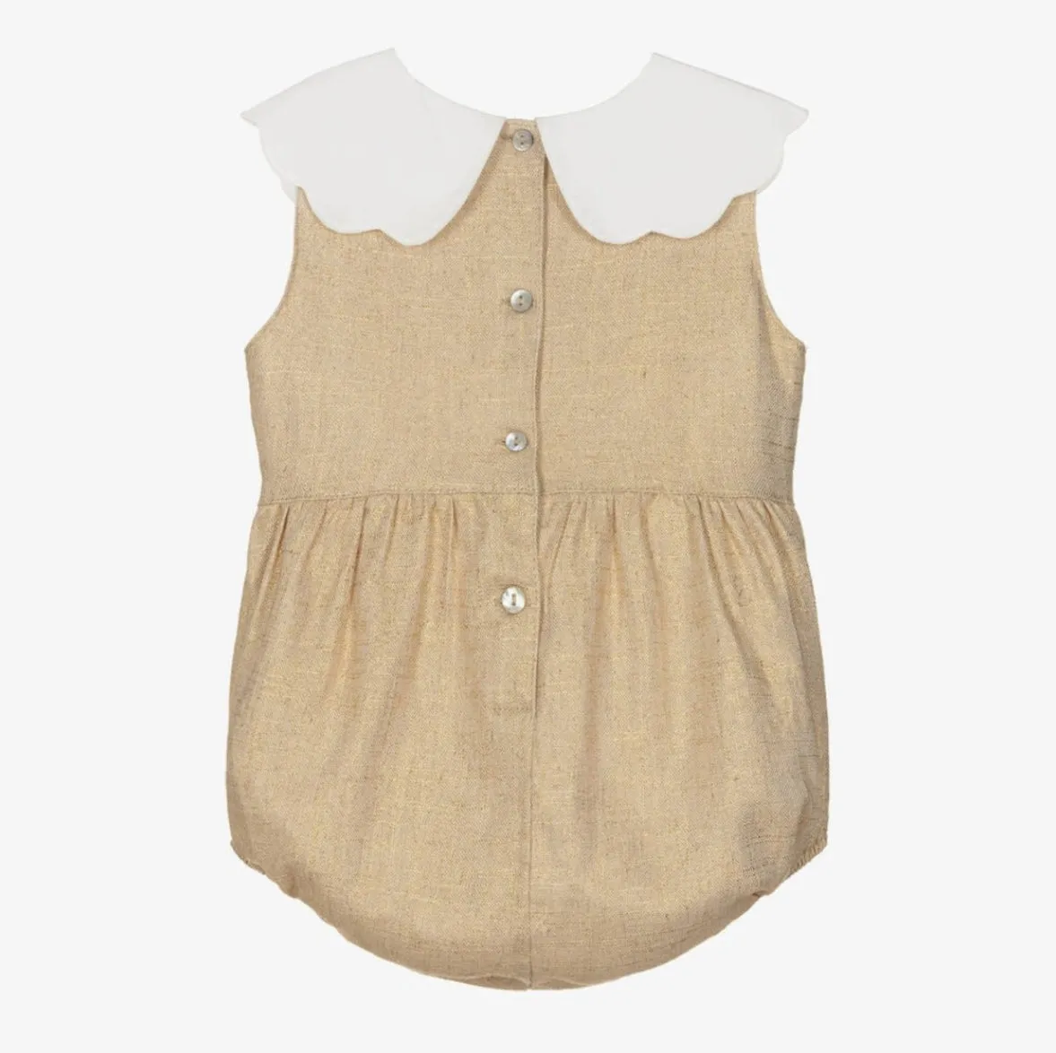 Phiclothing  Gold Linen Romper With Black Bow