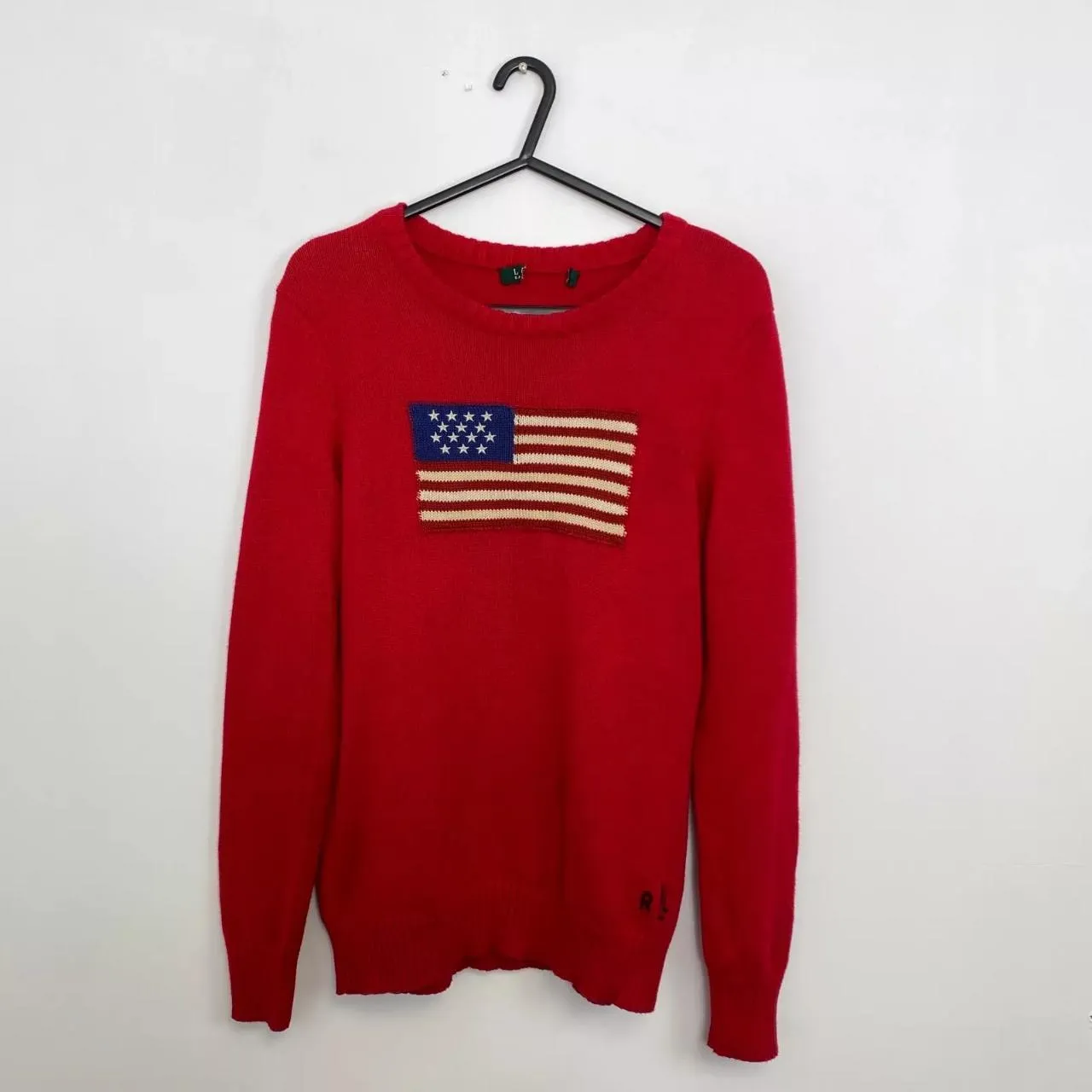 Preowned Ralph Lauren Womens Knit Flag Jumper Size M Red USA American Crewneck Sweater.[More lightweight].