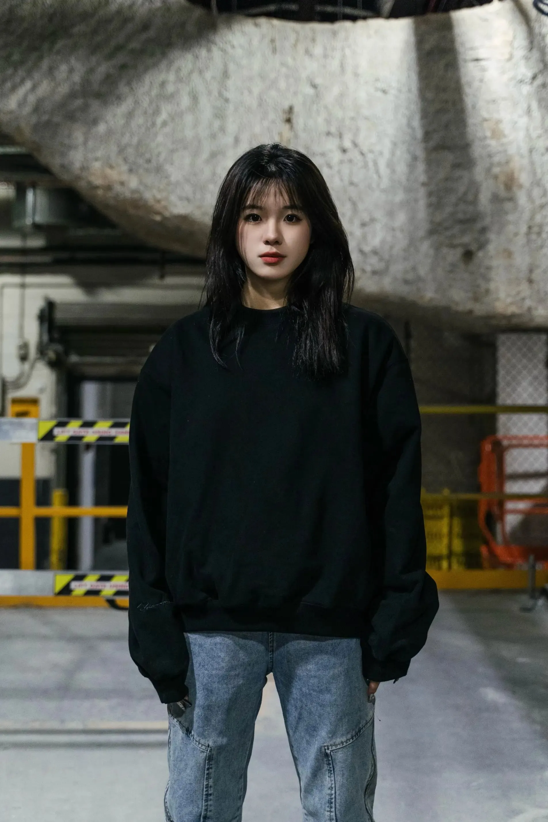 Prior Black Collection Embroidery Logo Oversized Cropped Crewneck Sweatshirt Onyx