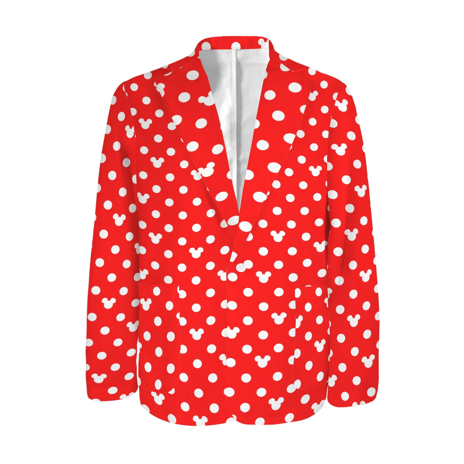 Red With White Mickey Polka Dots Men's Blazer Jacket