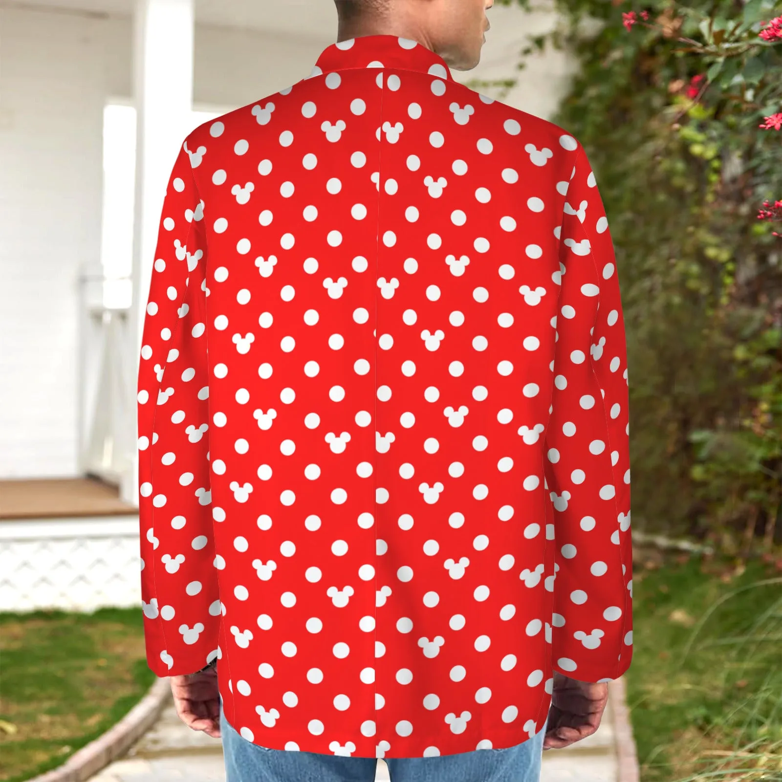 Red With White Mickey Polka Dots Men's Blazer Jacket