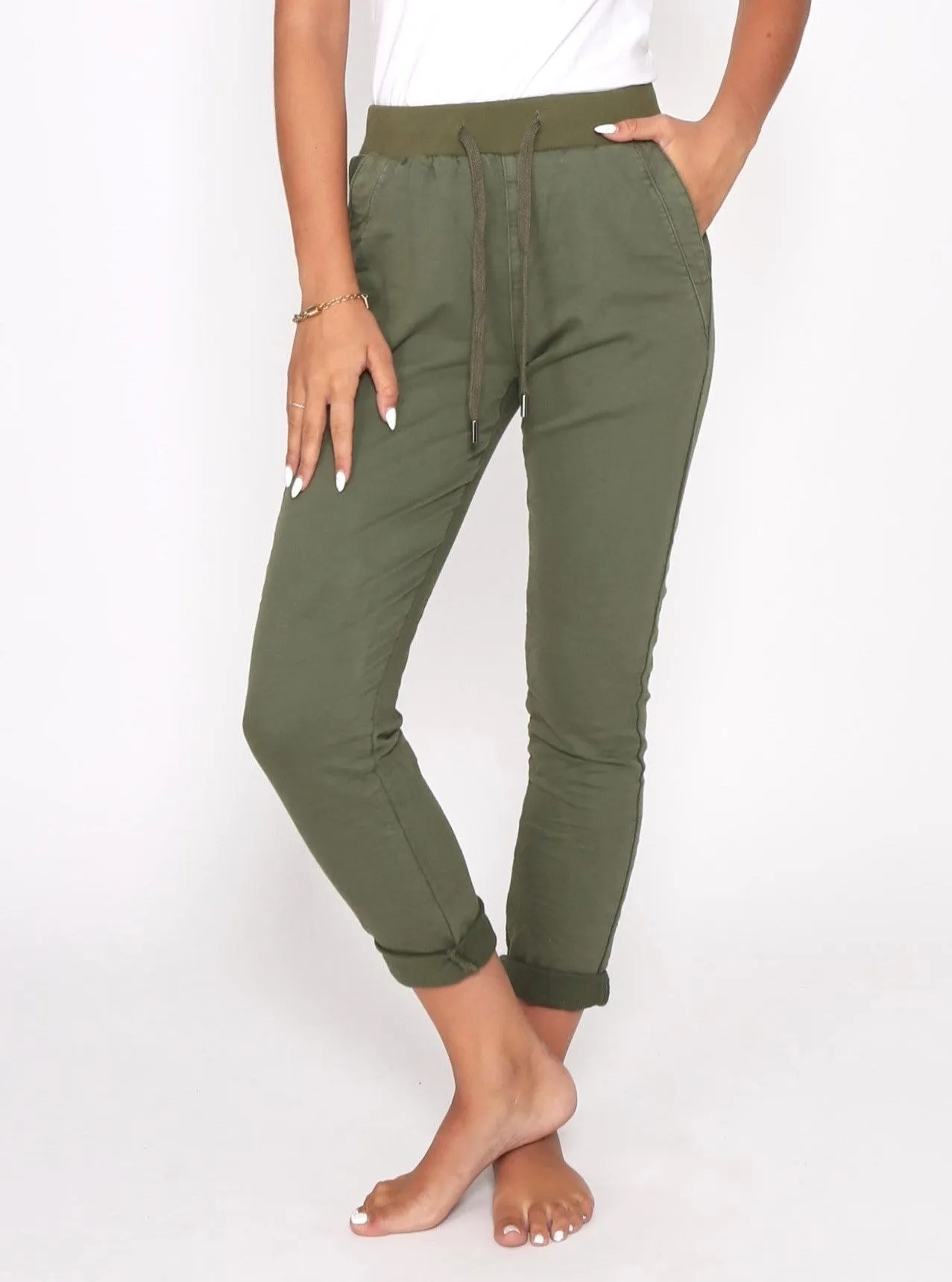 Riley Denim Joggers - Khaki