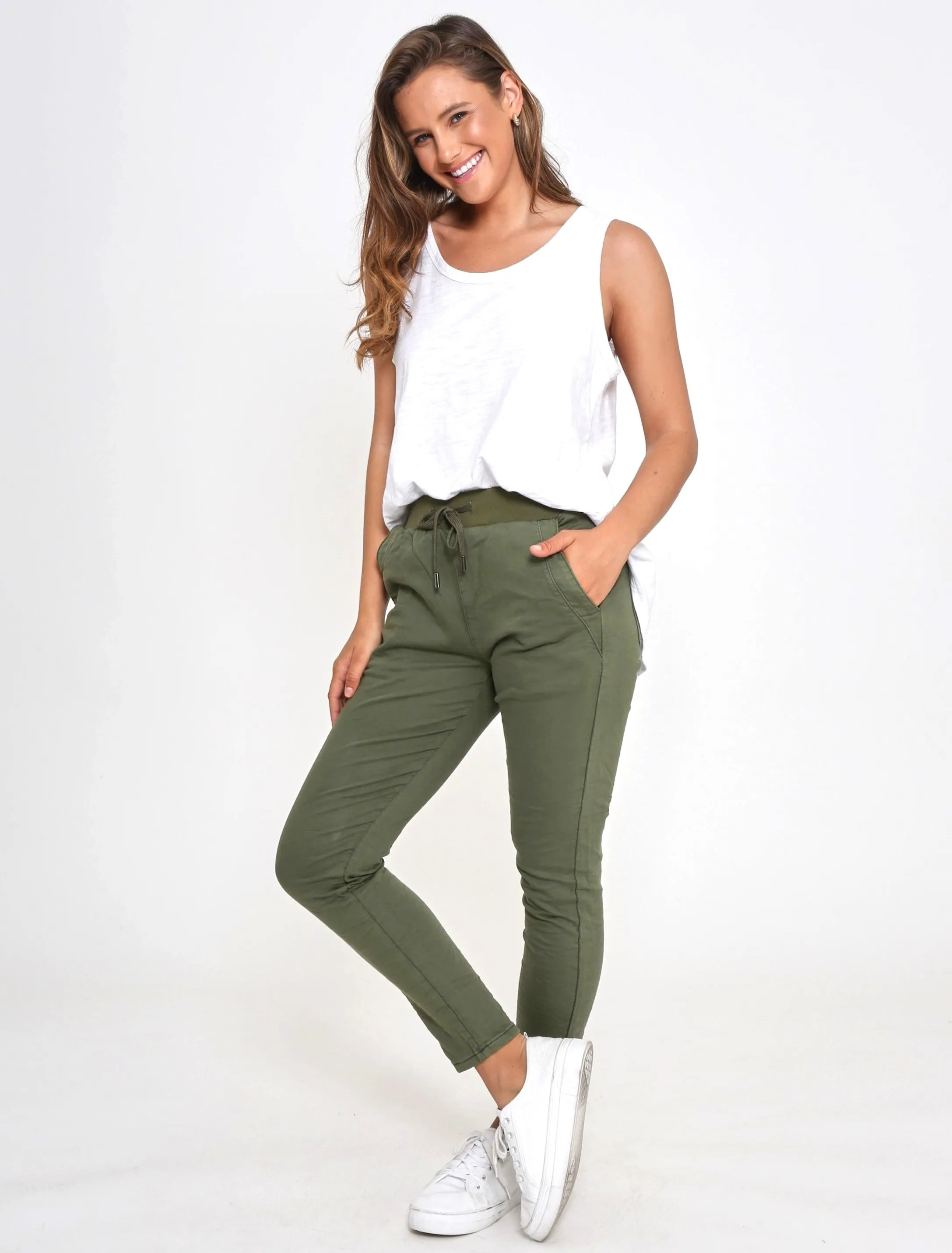 Riley Denim Joggers - Khaki