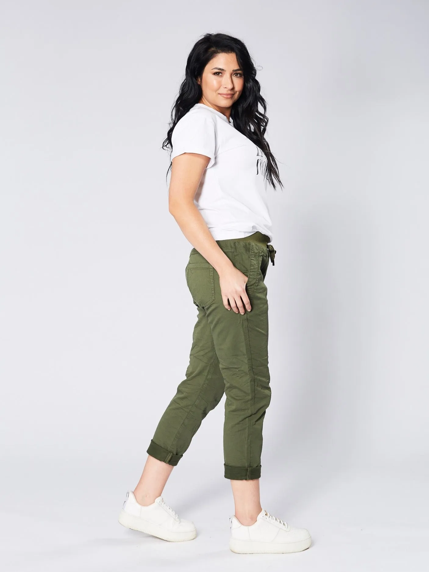 Riley Denim Joggers - Khaki