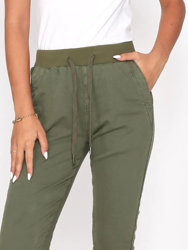 Riley Denim Joggers - Khaki