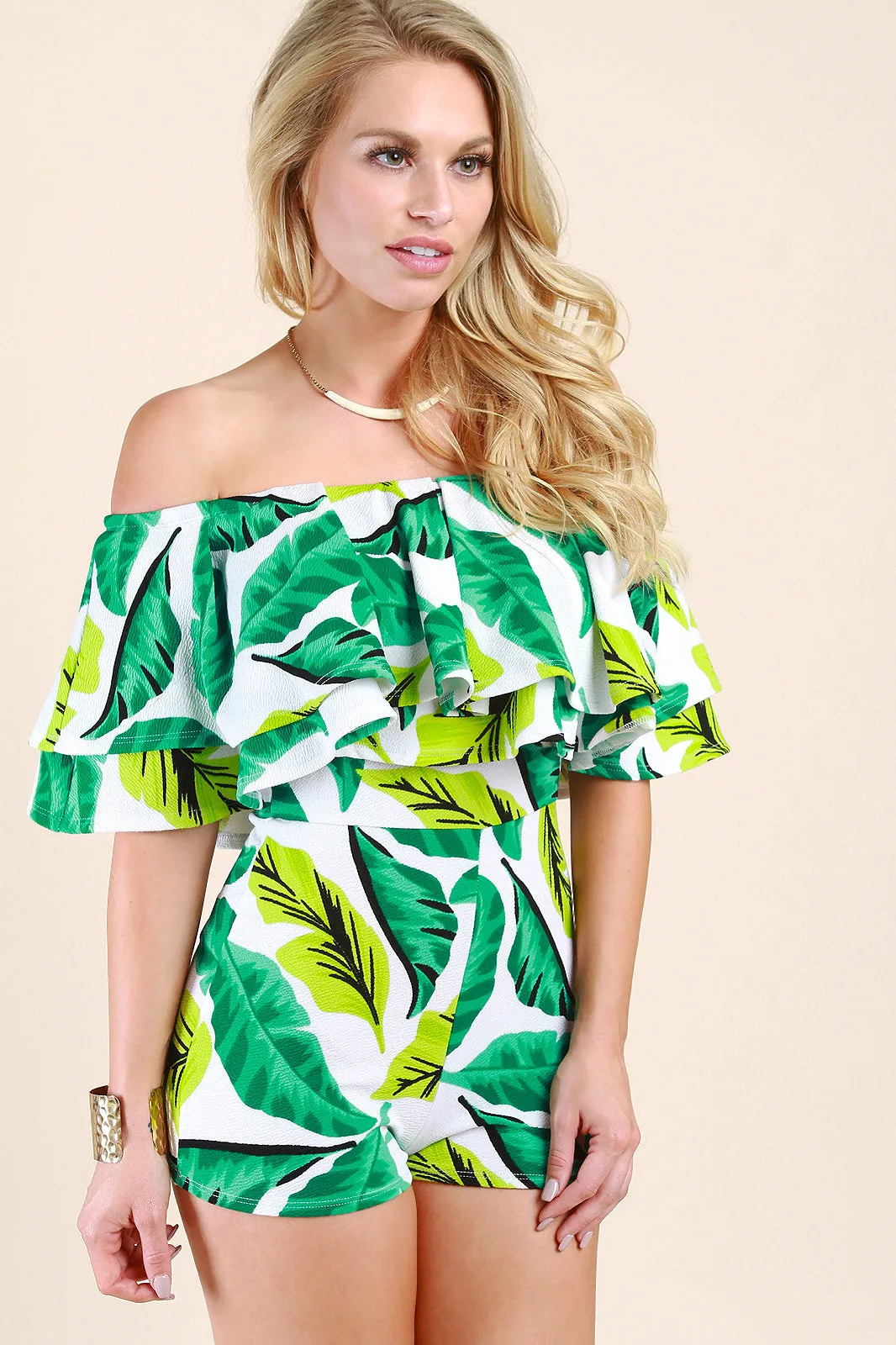 Ruffle Bardot Tropical Romper