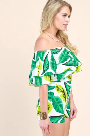 Ruffle Bardot Tropical Romper