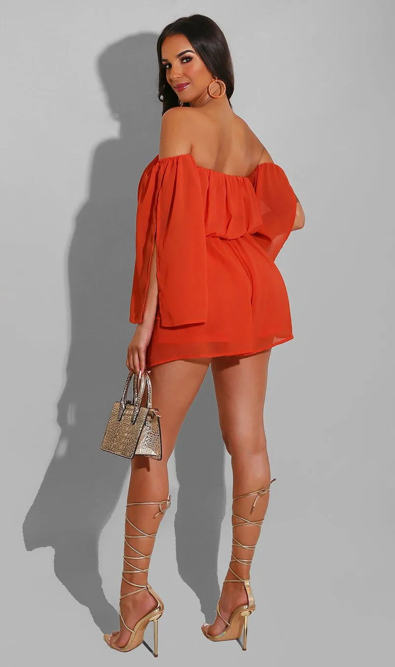 Ruffle Fishnet 3/4 Sleeve Off Shoulder Chiffon Fabric Rompers