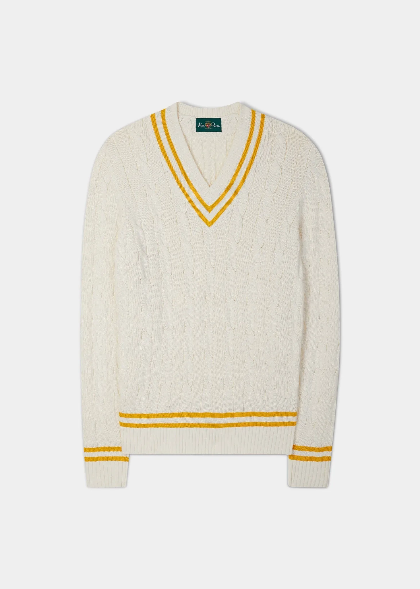 Sandridge Cable Knit Cricket Jumper In Ecru & Gold