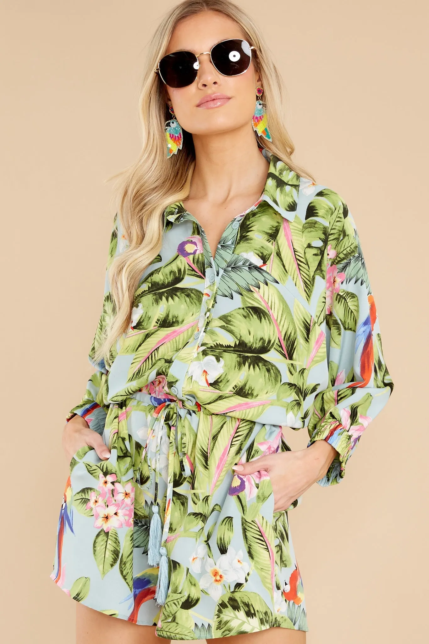 Scenic View Sage Multi Tropical Print Romper