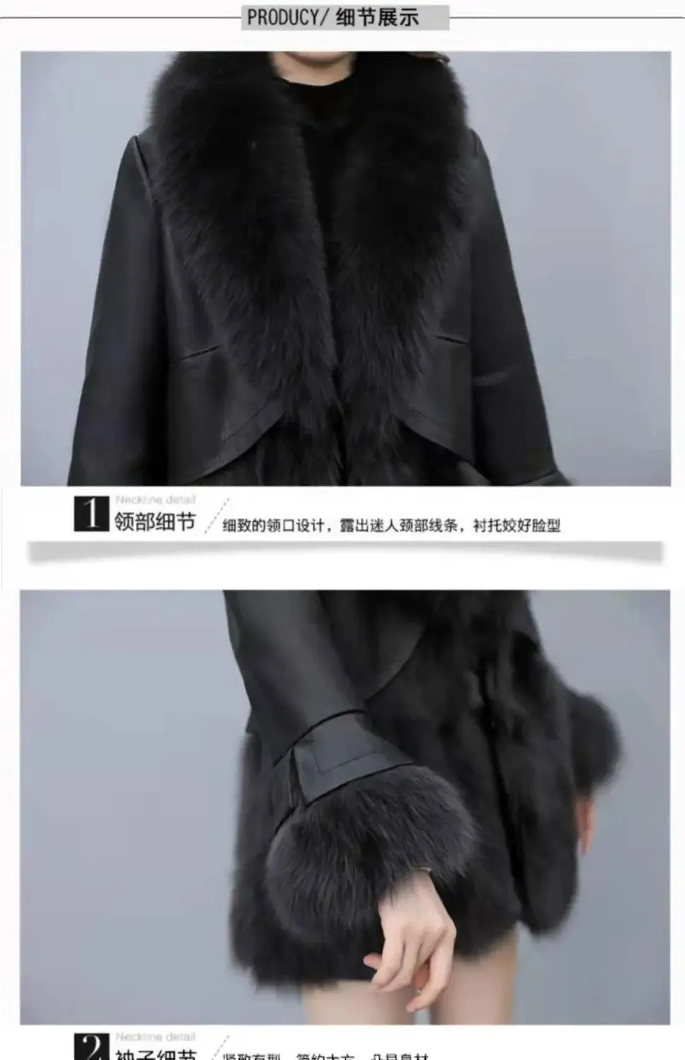 Slim-Fit Faux Fox Fur Mid-Length Leather Coats