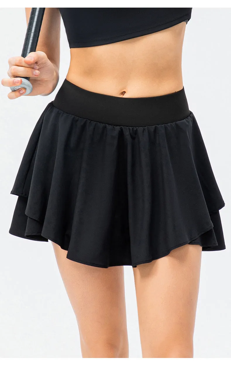 Spring Summer Yoga Exercise Skirt Loose Breathable Running Culottes Anti-Exposure Faux Two-Piece Fitness Skirt