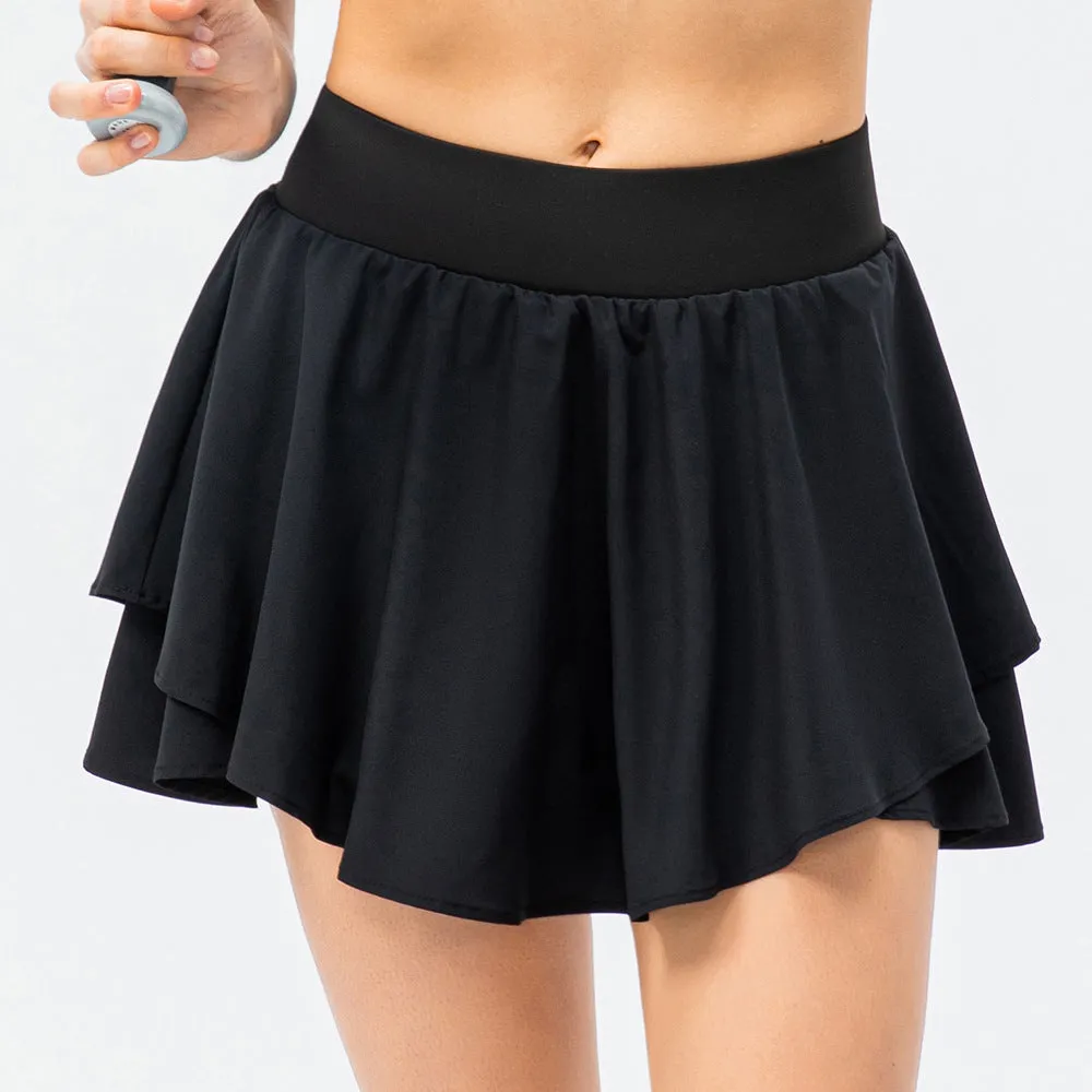 Spring Summer Yoga Exercise Skirt Loose Breathable Running Culottes Anti-Exposure Faux Two-Piece Fitness Skirt