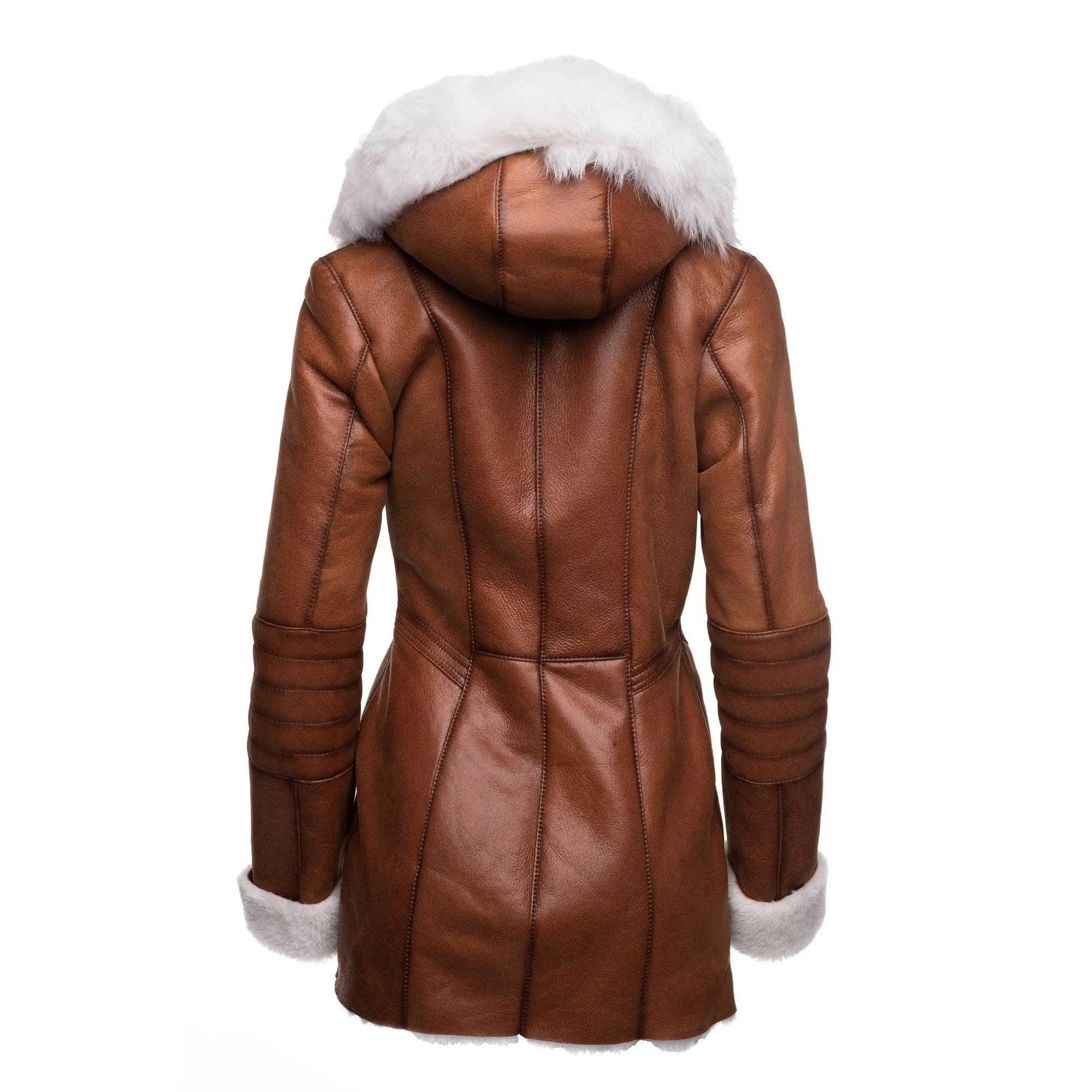 Tan Shearling coat with fox fur trim Hoodie