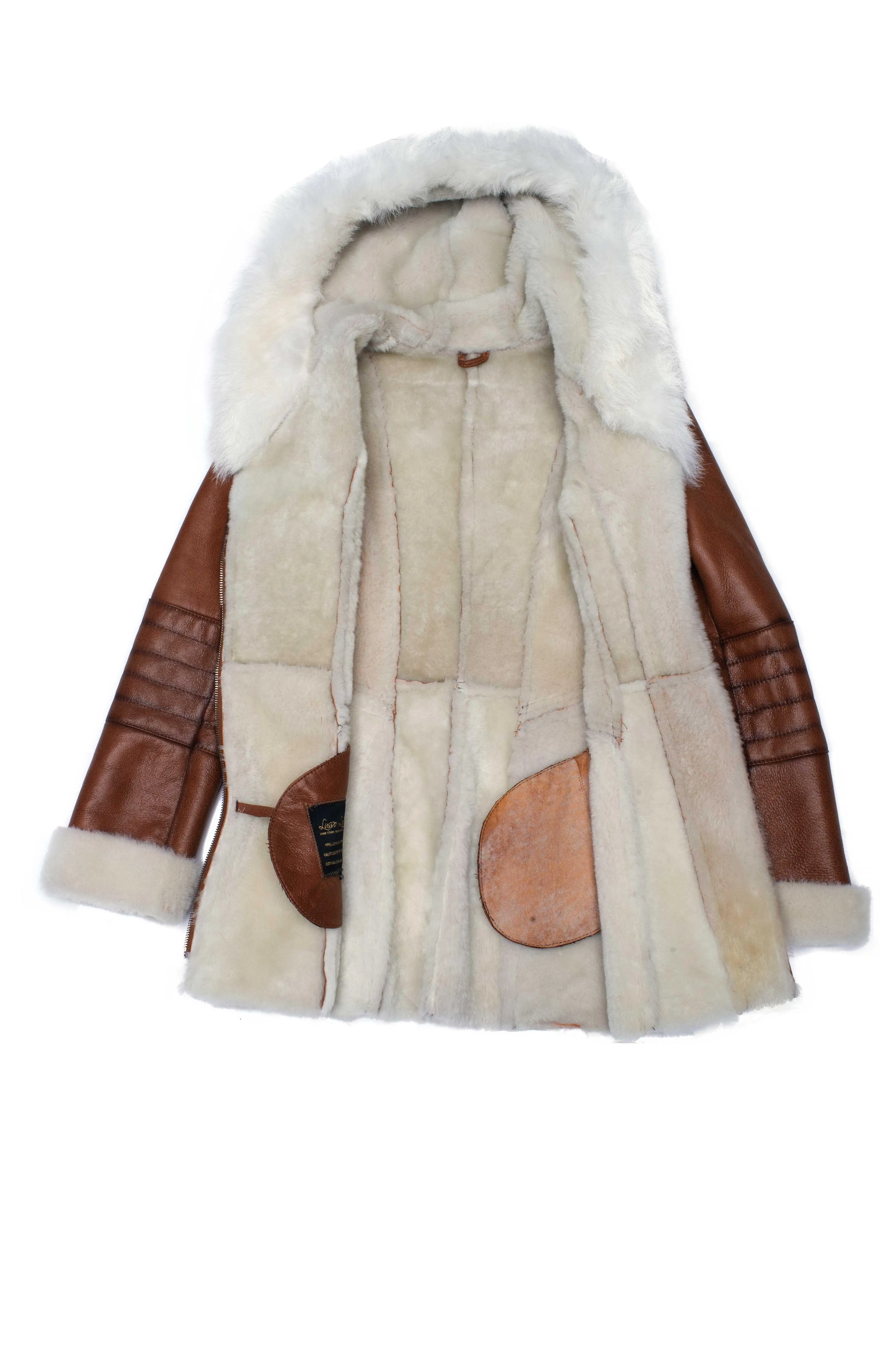 Tan Shearling coat with fox fur trim Hoodie