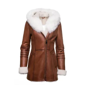 Tan Shearling coat with fox fur trim Hoodie