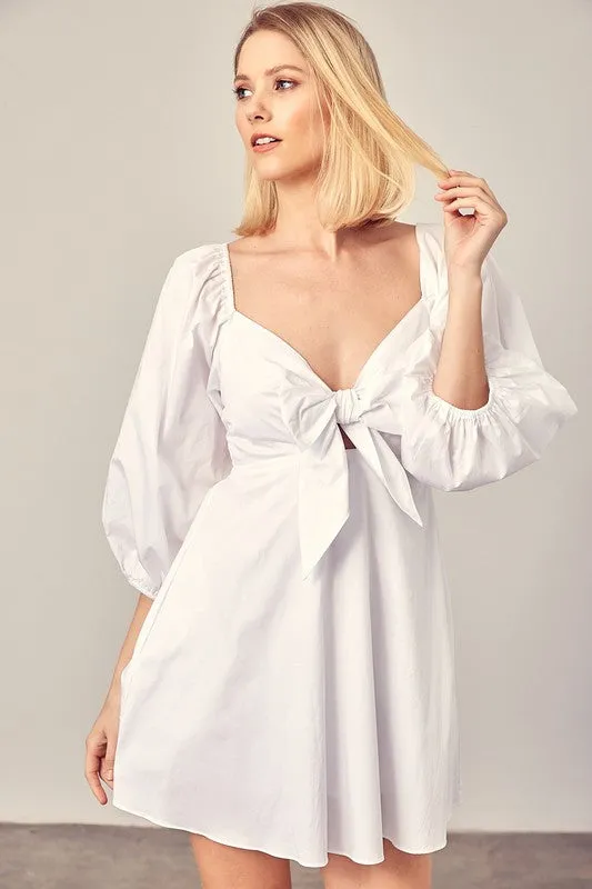 TEEK - Snow White Tie Front Puff Sleeve Romper Dress