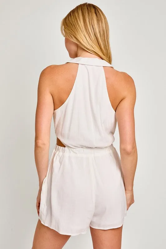 TEEK - White Collared Sleeveless Romper