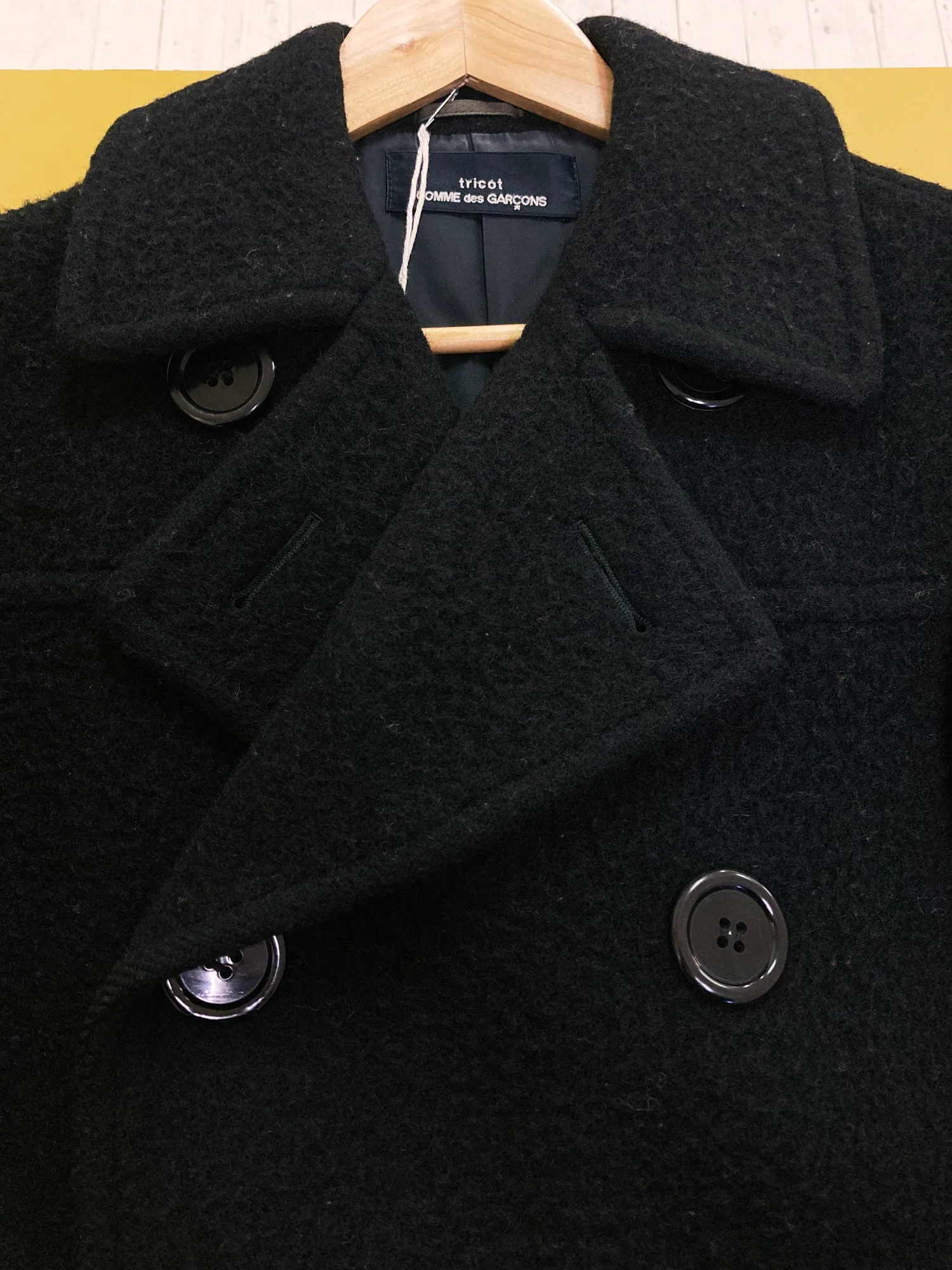 Tricot Comme des Garcons AW1995 black wool melton big button peacoat