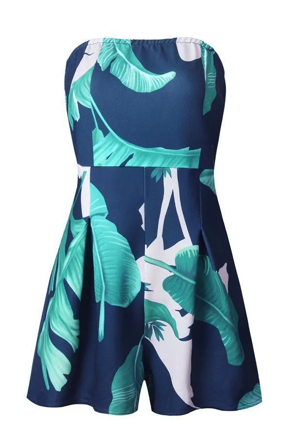 Tropical Leaves Off Shoulder Jumpsuit