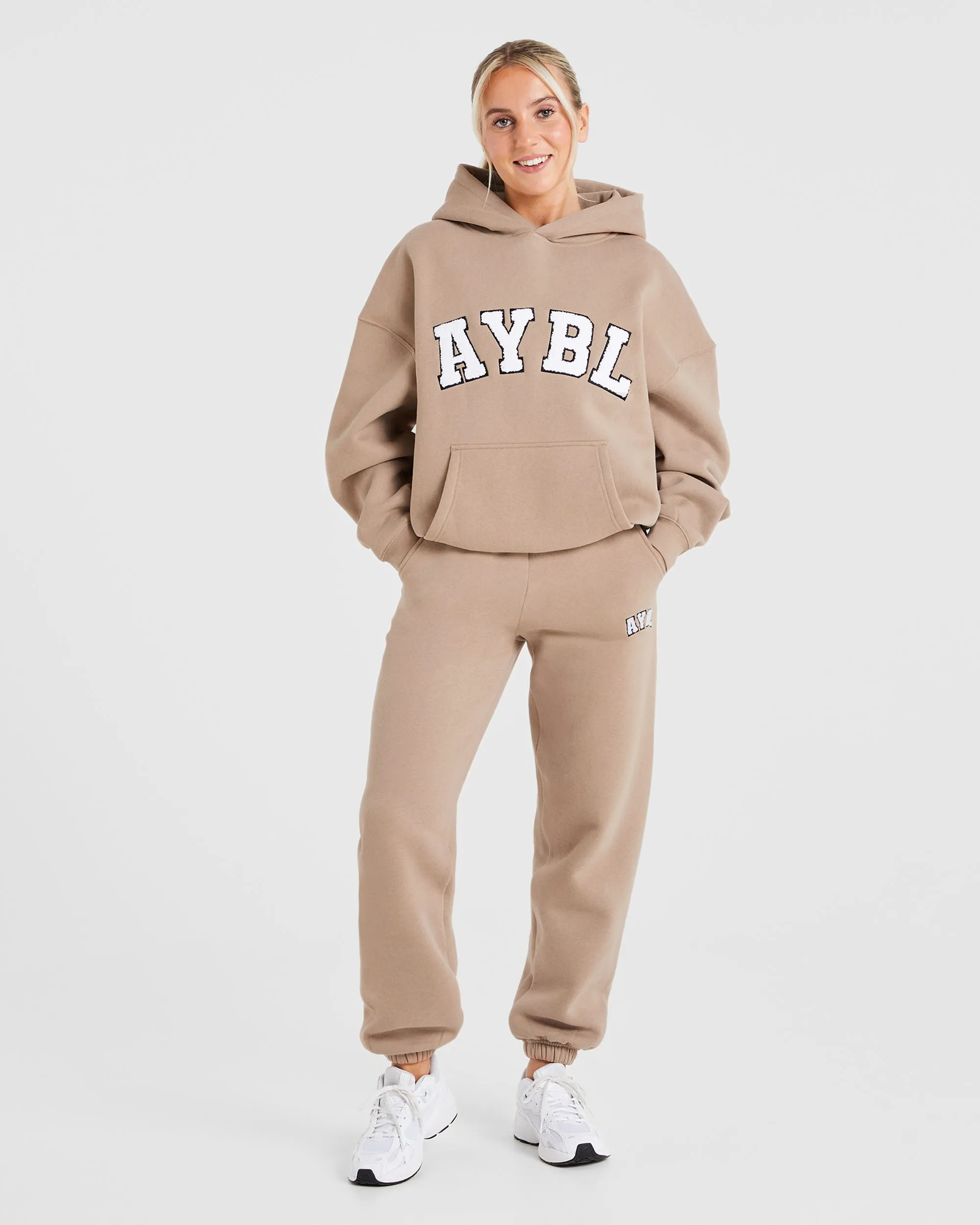 Varsity Oversized Joggers - Latte Brown