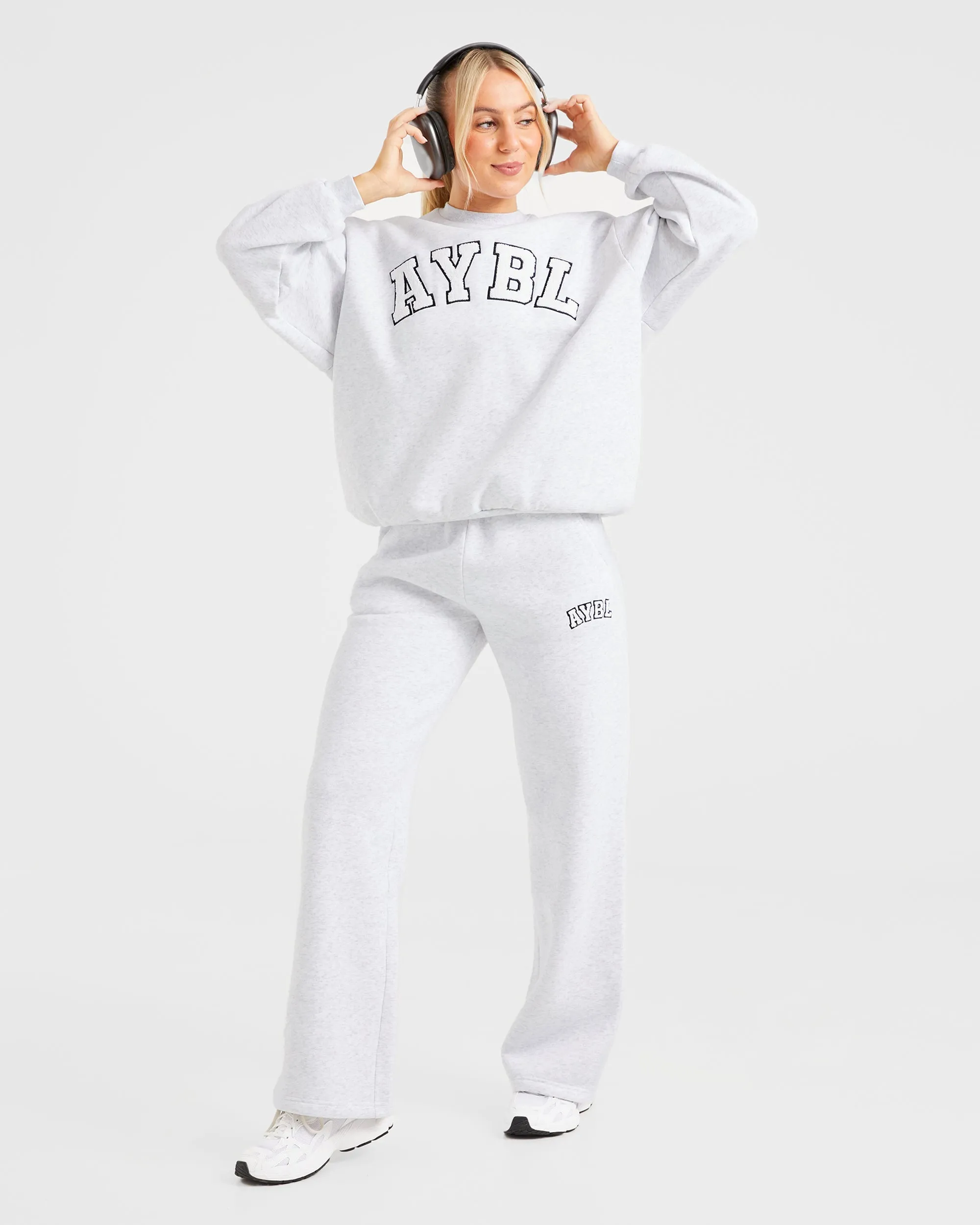 Varsity Oversized Straight Leg Joggers - Heather Grey