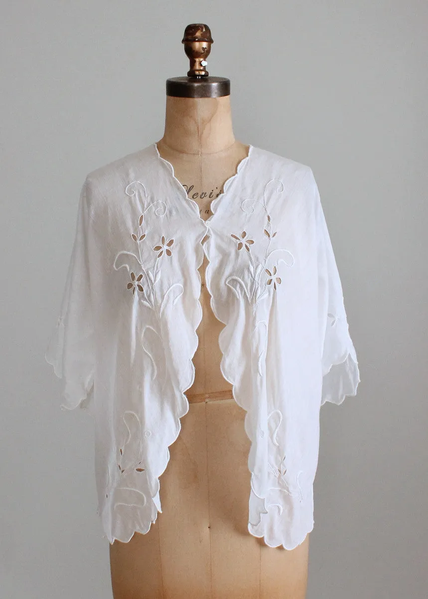 Vintage Edwardian Embroidered Cotton Bed Jacket