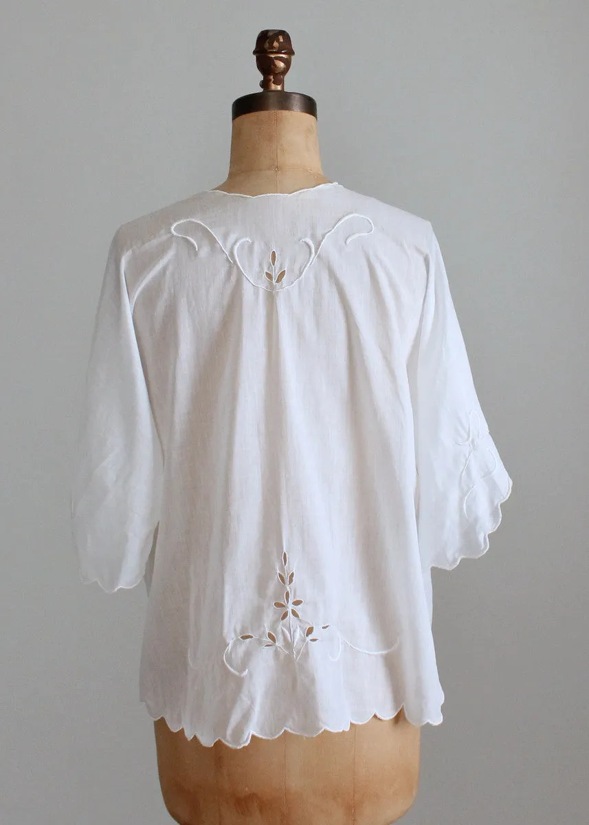 Vintage Edwardian Embroidered Cotton Bed Jacket