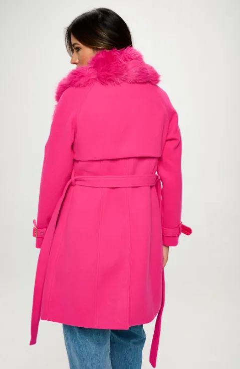 W438L2 - Vegan Wool Coat with Removeable Fur Detail