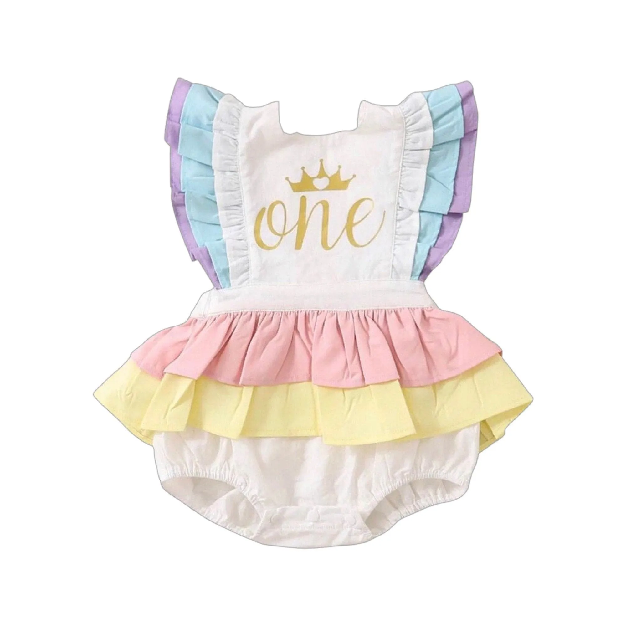 White baby girl romper for photo, Simple Smash cake outfit girl photoshoot, Cotton ruffle romper first birthday , rainbow first birthday