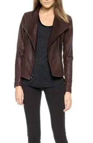 Women Leather Jacket Chocolate Brown Biker Motorcycle Lambskin Jackets