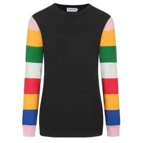 Women's black Knitted T-shirt with multicolor stripe