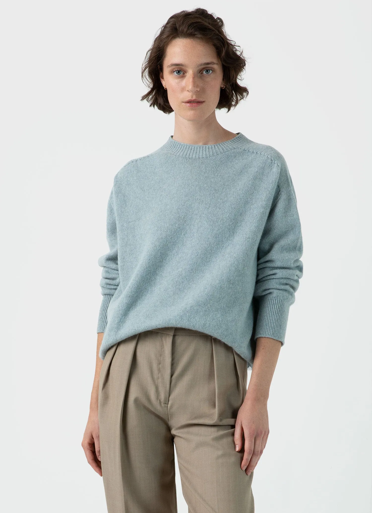 Women's Lambswool Crewneck Jumper in Blue Sage