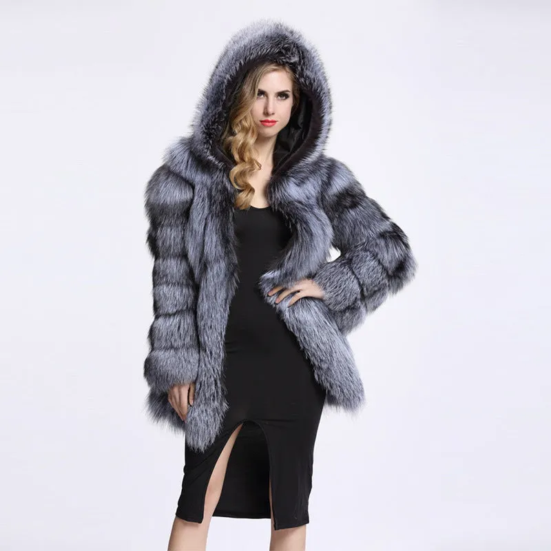 ZADORIN Elegant Long Faux Fur Coat fluffy Jacket 2019 Winter Women Thick Warm Faux Fur Coats With Hooded White Black Plus Size