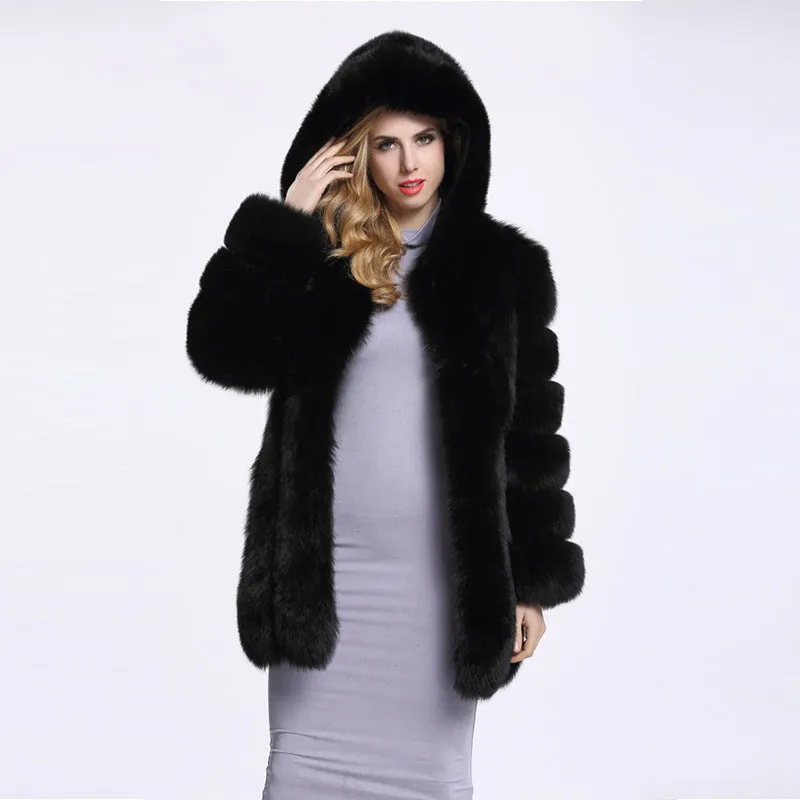 ZADORIN Elegant Long Faux Fur Coat fluffy Jacket 2019 Winter Women Thick Warm Faux Fur Coats With Hooded White Black Plus Size