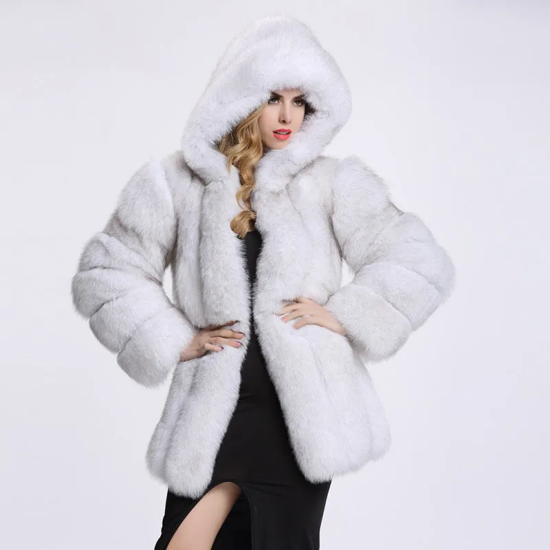 ZADORIN Elegant Long Faux Fur Coat fluffy Jacket 2019 Winter Women Thick Warm Faux Fur Coats With Hooded White Black Plus Size